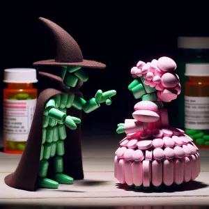 Use green pills and pink pills to create shapes that reproduce a...