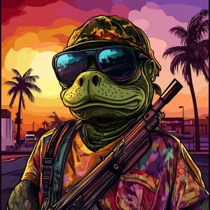 MEME PEPE in GTA art style — Preparing for war — in the style of...