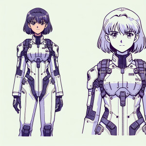 1990s anime screencap, girl a plugsuit, standing with hands on h...