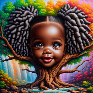 Create a hyper-realistic 3-D oil painting of a tree with a fulle...