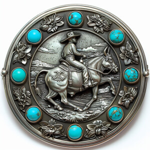 Design a classic western cowboy belt buckle featuring a center p...