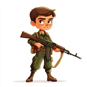 Logo of russian kid soldier in contemporary military attire, hol...