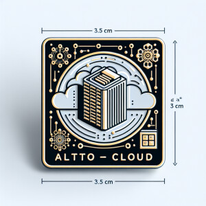 Design a 3.5cm square enamel pin for a technology company that p...