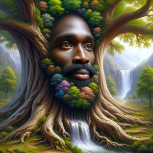 A hyper-realistic 3-D oil painting depicting a tree integrated w...