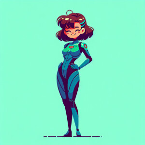 1990s anime screencap, girl a plugsuit, standing with hands on h...