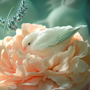 Una delicada paloma blanca descansando suavemente sobre una flor...