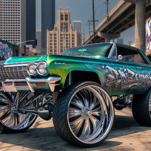 1964Chevrolet impala, candy green,  urbanbackground,  ultra-deta...