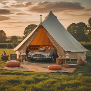 Glamping bell tent set up in a beautiful field for a birthday pa...