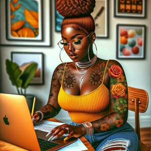 Airbrush a beautiful Curvy African American woman tan skin tone...