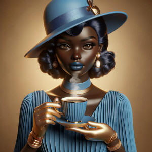 Create a 3-D realistic image of a dark skin African American fem...
