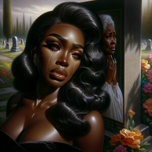 A beautiful light-skinnedb African-American woman with long wavy...