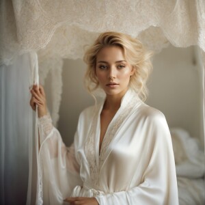 The woman in the image is striking, a vision of understated eleg...