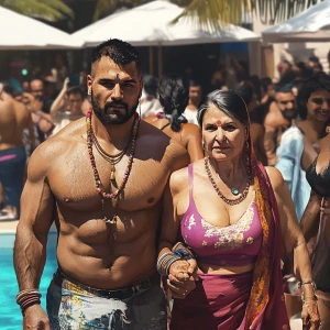 Realistic art 1:1 ,a pool party new york summer resort,a muscula...