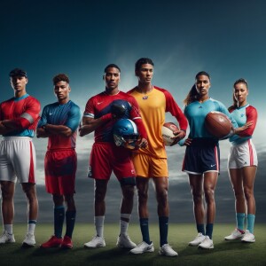 Banner for website showing different sports wear and players wit...