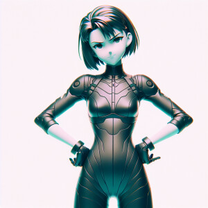 1990s anime screencap, girl a plugsuit, standing with hands on h...