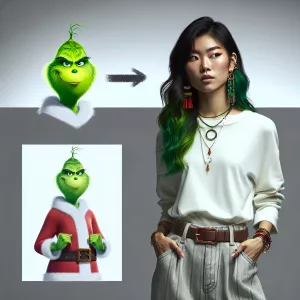 Character concept for a female version of the Grinch, showcasing...