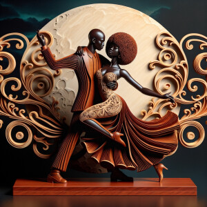 3d wood and porcelain sculpture of an Afrocentric woman with a m...