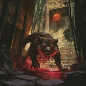 Within an ancient, decrepit temple shrouded by bamboo, a demon a...