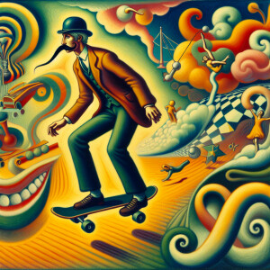 Salvador Dali skateboarding