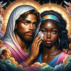 Ensure that the image distinctly represents both Jesus Christ an...