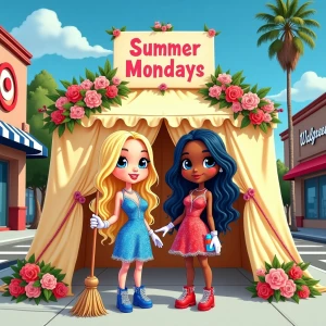 Create a storybook cover illustration depicting Summer and Monda...