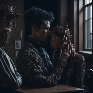 Tan frat bros cuddling in dorm