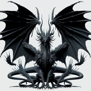 Generate a 3D model of black dragon with 8 wings, full size imag...