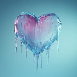 Heart made of ice, icicles dripping from the bottom, cold and co...