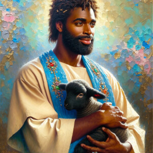 Oil painting of an African-American man resembling Jesus Christ,...