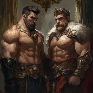 The muscular hairy prince and the king were showing off to each...