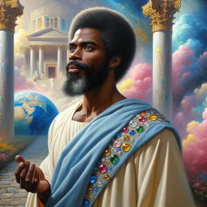 Oil painting of an African-American man resembling Jesus Christ,...