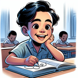 An boy studying in school,Disney pixar image