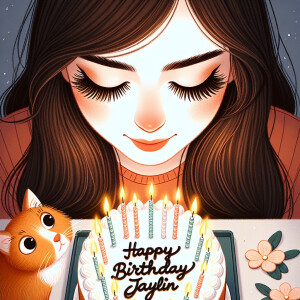 Picture a 23 year old girl with long dark brown hair and long ey...