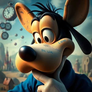 Imagen: A close-up photo of Goofy's face, rendered in a surreali...
