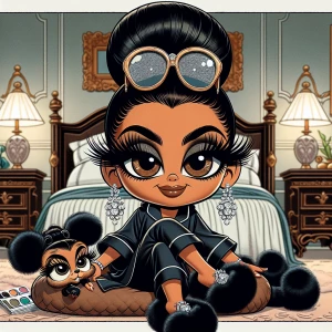 Black Betty boop with hazelnut brown skin,  black hair in a bun...