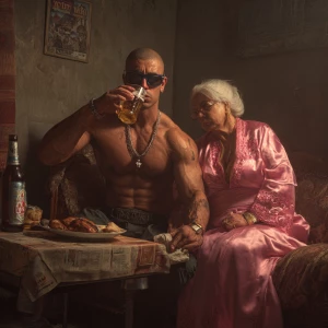 Hyperrealism photo painting.a muscular   criminal delhi man sitt...