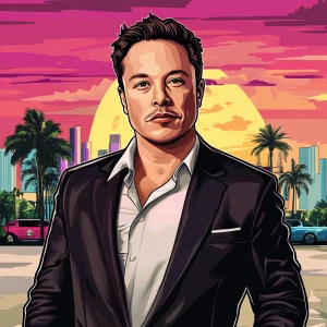 Elon Musk in GTA art style — — in the style of a Grand Theft Au...