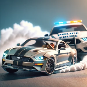 A Ford Mustang in a high-speed chase, expertly drifting around a...