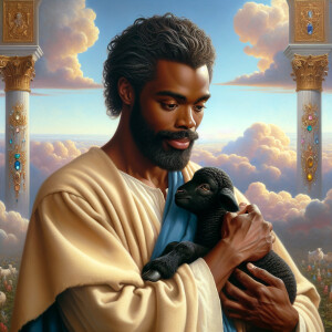 Oil painting of an African-American man resembling Jesus Christ,...