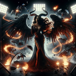 A seductive succubus with enormous wings resembling Azazel's hor...