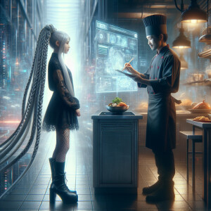 A beautiful girl with long white hair, and two braided braids. O...