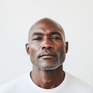 A 45-year-old Haitian-Californian man with a clean-shaven face,...