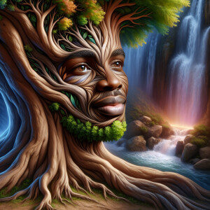 A hyper-realistic 3-D oil painting depicting a tree integrated w...