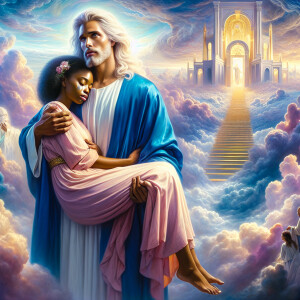An oil painting depicting a light-skinned African-American Jesus...