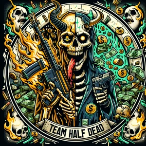 Create a professional ,  horror-themed circular brand logo featu...