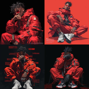 "The rapper 21 savage face and wearing stylish red outfit sitti...