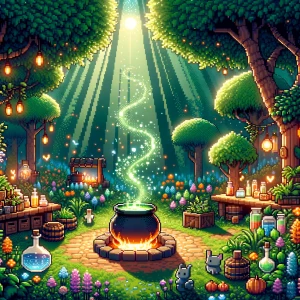 "Create a charming, Stardew Valley-inspired scene featuring a qu...