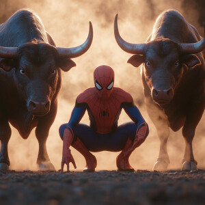 Create an 3d animated scene featuring Spider-Man in a tense show...