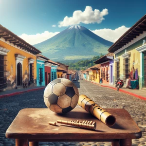 antigua guatamala photo realistic picture with a soccerball and...