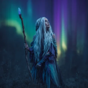 A mystical woman merging Scandinavian witchcraft traditions with...